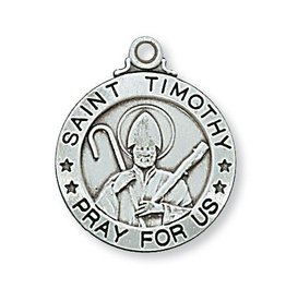 McVan Sterling Silver Saint Timothy Medal-Pendant on 20" Chain Necklace