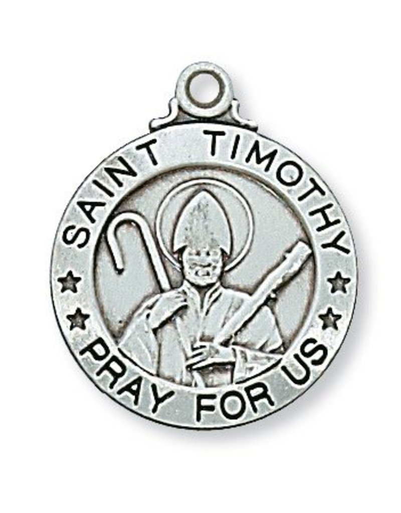 McVan Sterling Silver Saint Timothy Medal-Pendant on 20" Chain Necklace