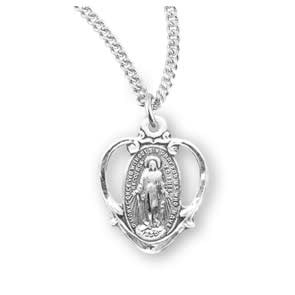 925 Sterling Silver Polished Reversible Miraculous Heart Medal Charm Pendant 19mm x 12mm