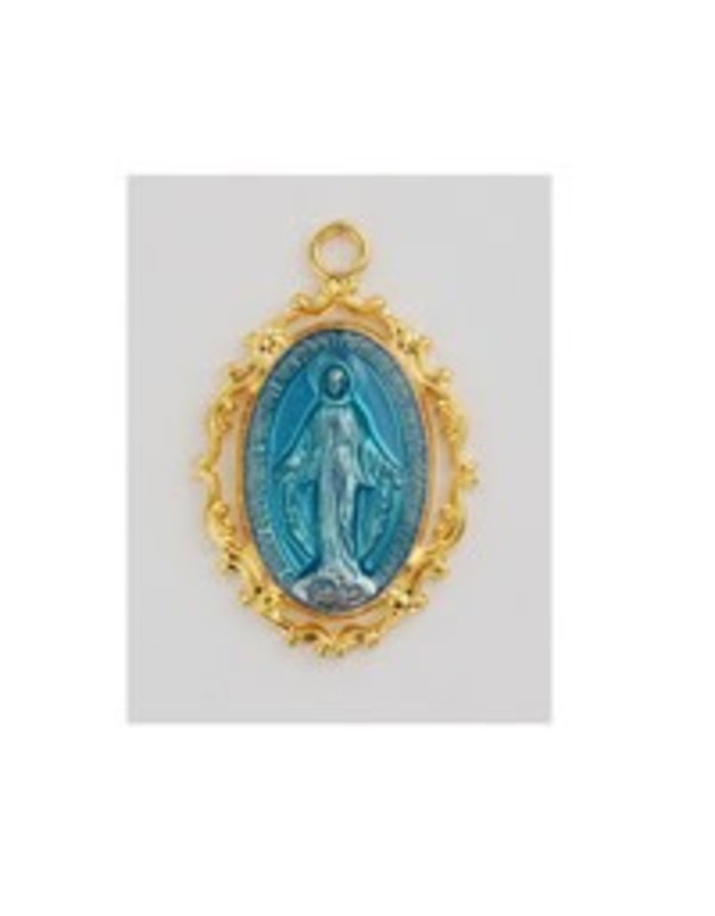 McVan 18Kt Gold On Sterling Silver Blue Miraculous Medal With 18" Chain Necklace