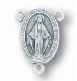 WJ Hirten Oval Miraculous Medal Silver Oxidized Rosary Centerpiece