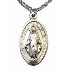 Singer Miraculous Medal Sterling Silver Pendant 18" Chain Necklace