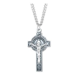 HMH Religious Sterling Silver Miraculous Medal Crucifix With 24" Chain Necklace