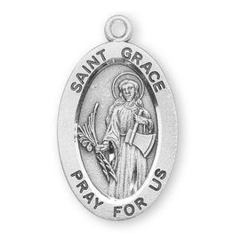 HMH Religious Sterling Silver St. Grace Medal With 18" Chain Necklace