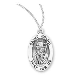 HMH Religious Sterling Silver St. Brigid Medal With 18" Chain Necklace