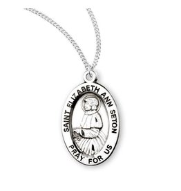 HMH Religious Sterling Silver St. Elizabeth Ann Seton Medal With 18" Chain Necklace
