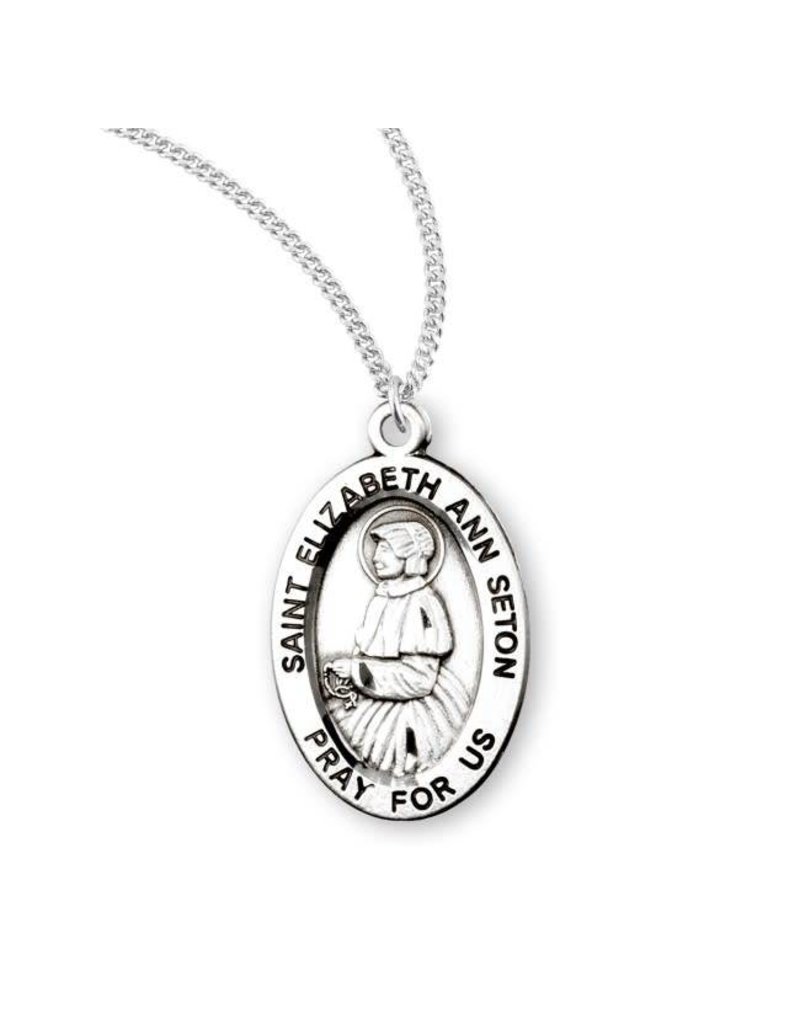 HMH Religious Sterling Silver St. Elizabeth Ann Seton Medal With 18" Chain Necklace