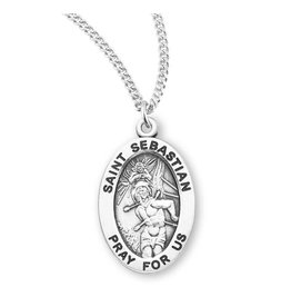 HMH Religious Sterling Silver St. Sebastian Medal With 18" Chain Necklace