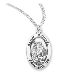 HMH Religious Sterling Silver St. Michael Medal With 20" Chain Necklace