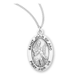 HMH Religious Sterling Silver St. Joan of Arc Medal With 18" Chain Necklace