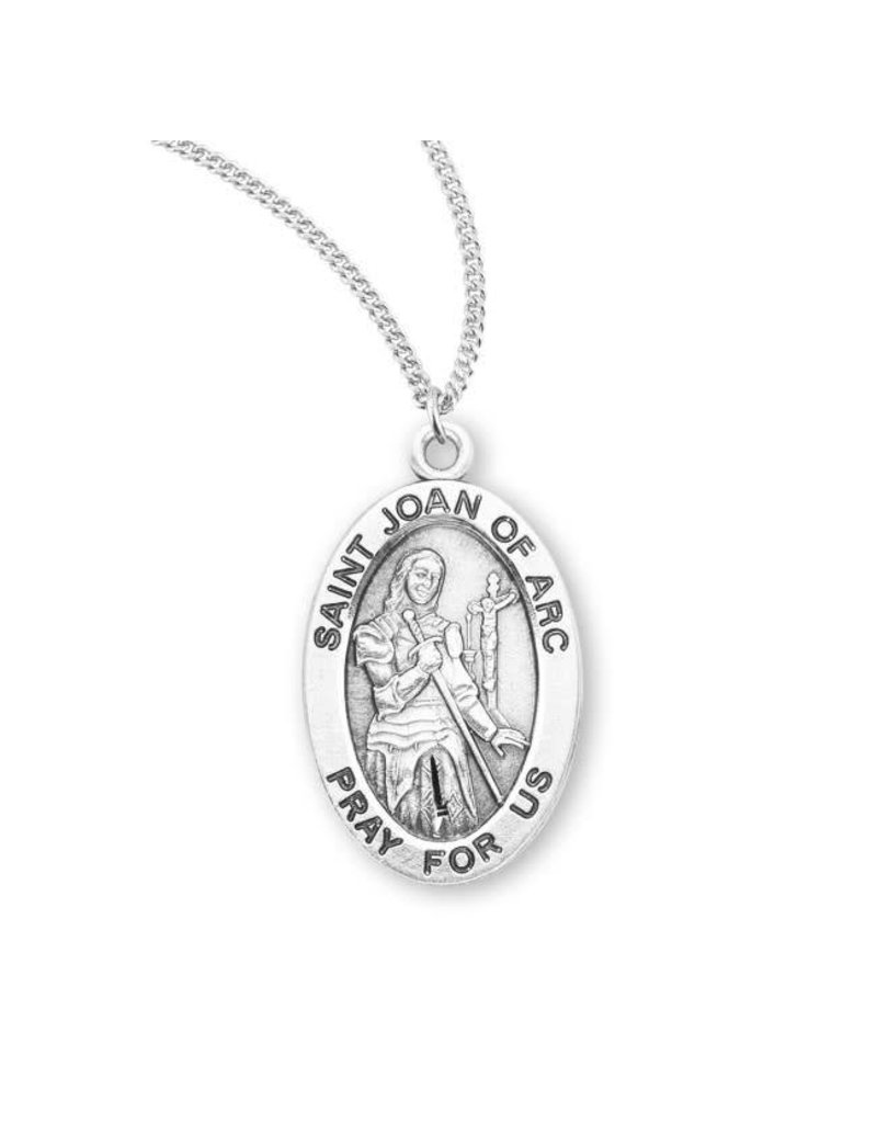 HMH Religious Sterling Silver St. Joan of Arc Medal With 18" Chain Necklace