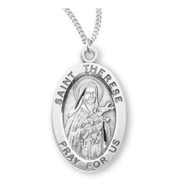 HMH Religious Sterling Silver St. Therese Medal With 18" Chain Necklace