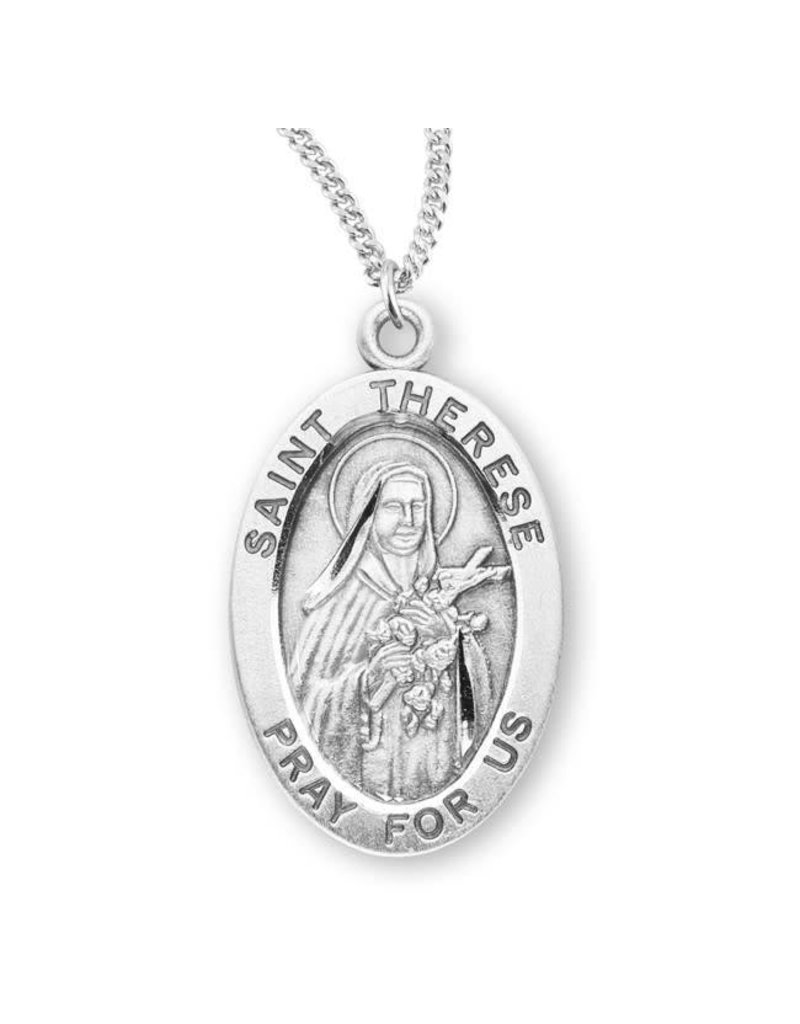 HMH Religious Sterling Silver St. Therese Medal With 18" Chain Necklace