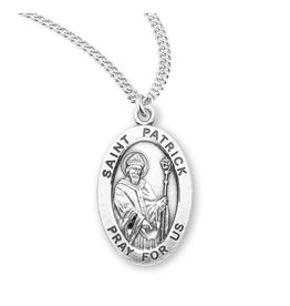 HMH Religious Sterling Silver St. Patrick Medal With 20" Chain Necklace