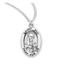 HMH Religious Sterling Silver St. Pio Medal With 20" Chain Necklace