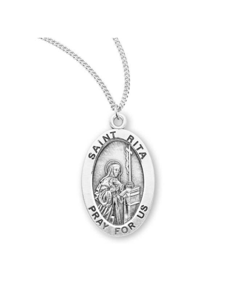 HMH Religious Sterling Silver St. Rita Medal With 18" Chain Necklace
