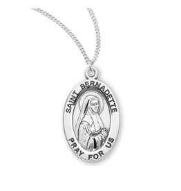HMH Religious Sterling Silver St. Bernadette Medal With 18" Chain Necklace