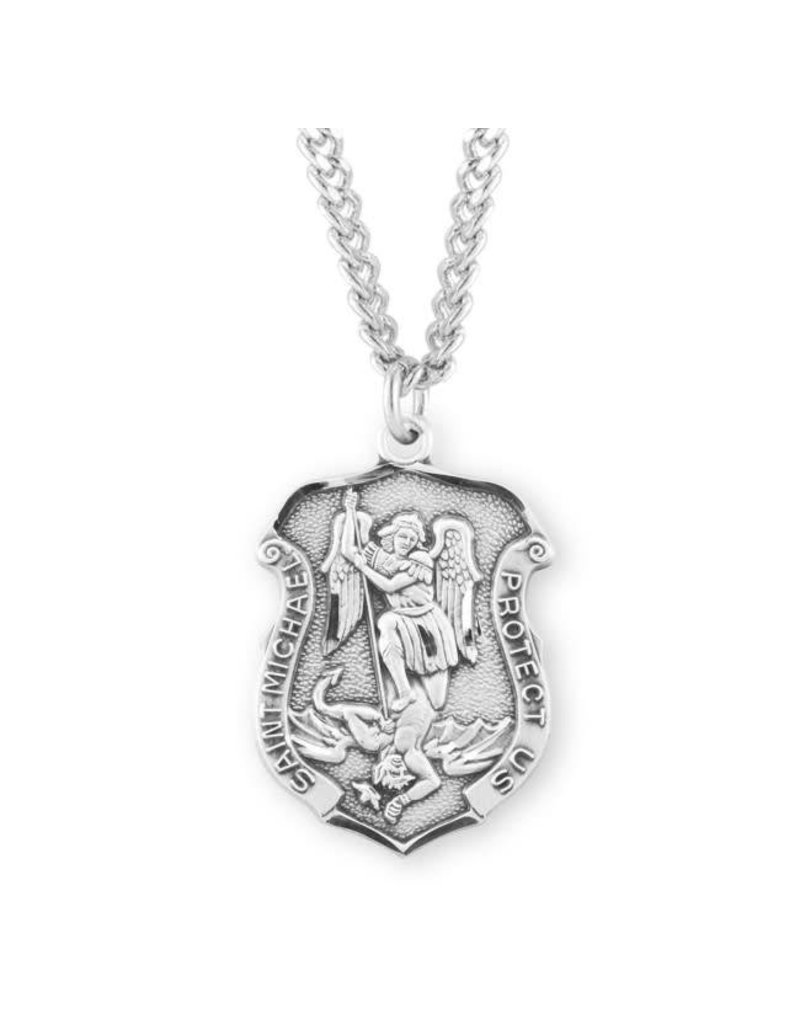 HMH Religious Sterling Silver St. Michael Archangel Medal Shield With 24" Chain Necklace
