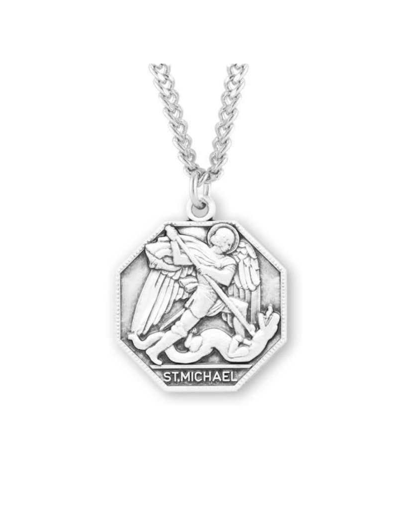 HMH Religious Sterling Silver St. Michael Archangel Medal With 24" Chain Necklace