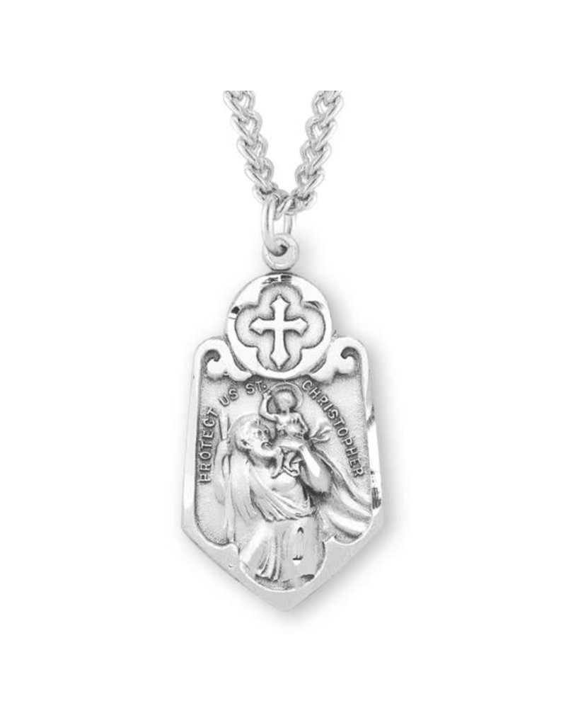HMH Religious Sterling Silver St. Christopher Medal With 24" Chain Necklace