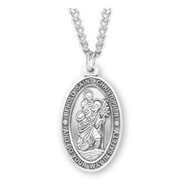 HMH Religious Sterling Silver St. Christopher Medal With 24" Chain Necklace