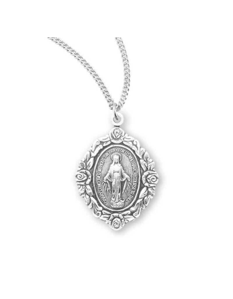 HMH Religious Sterling Silver Miraculous Medal With 18" Chain Necklace
