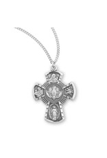 HMH Religious Sterling Silver Four Way Medal W/Holy Spirit With 18" Chain Necklace