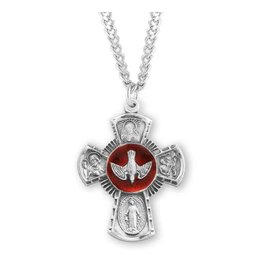 HMH Religious Sterling Silver Four Way Medal With 24" Chain Necklace