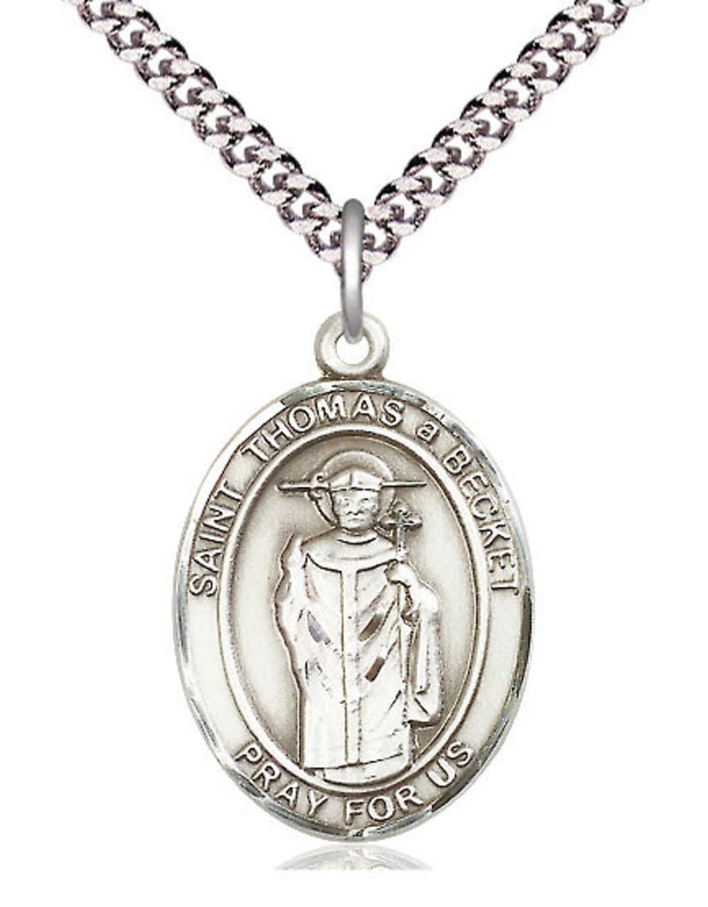 Bliss Manufacturing St. Thomas A Becket Pewter Medal on 24" Chain