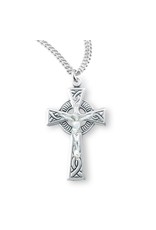 HMH Religious Sterling Silver Celtic Crucifix on 20" Rhodium Plated Chain
