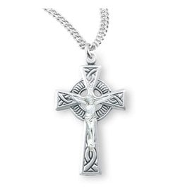 HMH Religious Sterling Silver Celtic Crucifix on 20" Rhodium Plated Chain