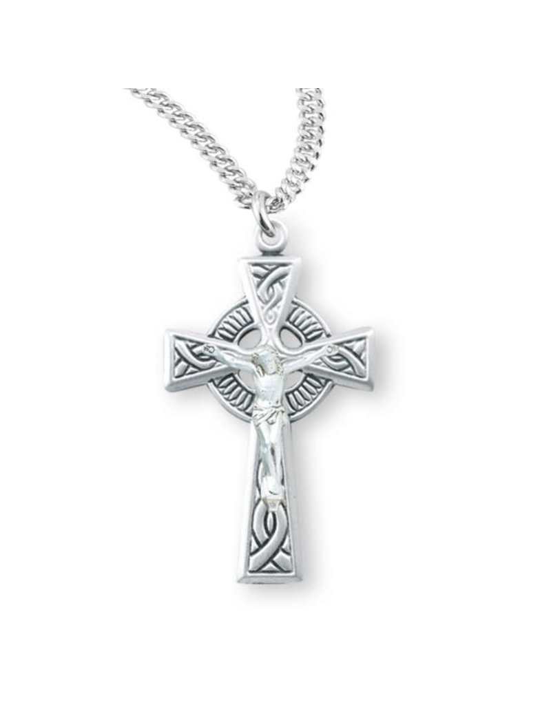 HMH Religious Sterling Silver Celtic Crucifix on 20" Rhodium Plated Chain