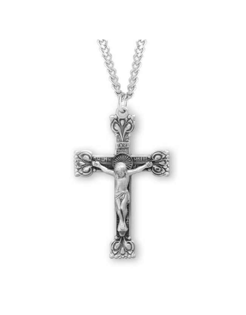 HMH Religious 1.5" Sterling Silver Highly Detailed Crucifix on 24" Chain