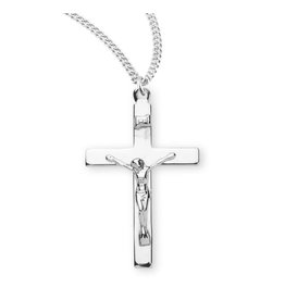 HMH Religious Sterling Silver High Polished Crucifix on 20" Rhodium Plated Chain