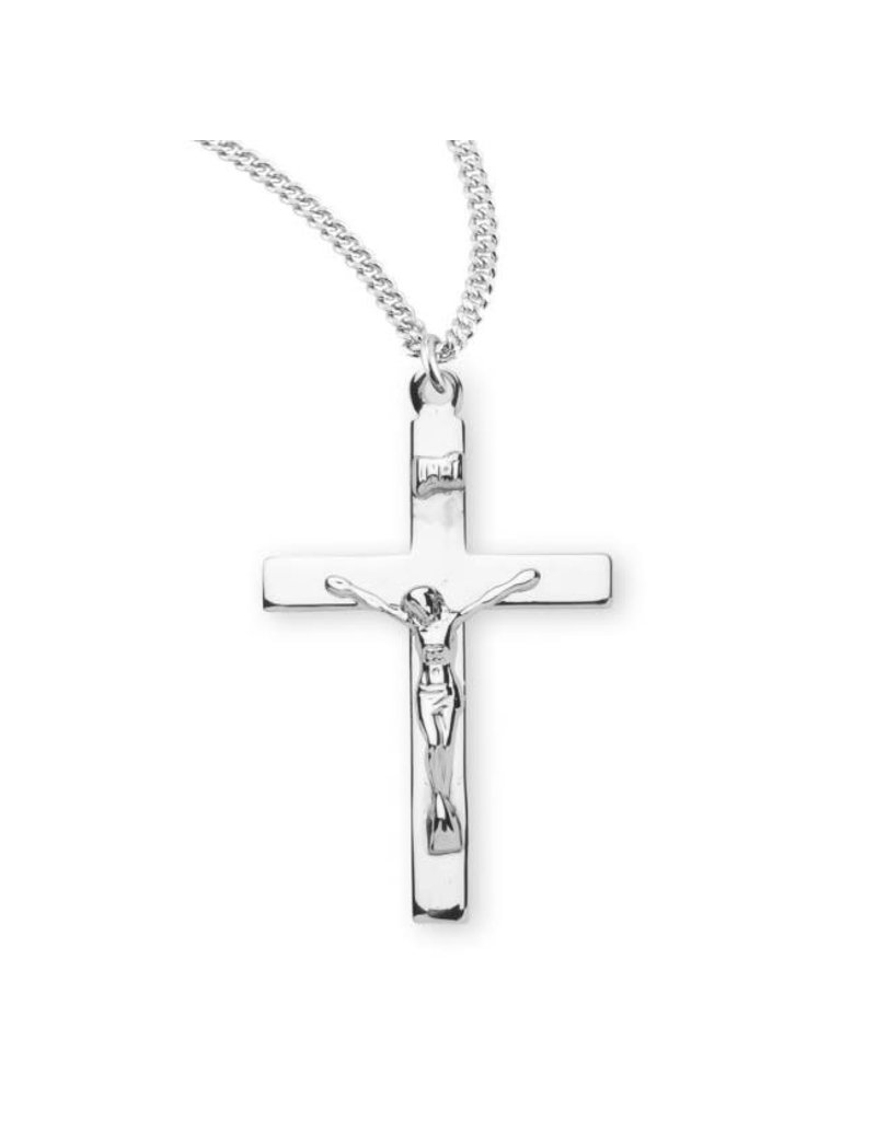 HMH Religious Sterling Silver High Polished Crucifix on 20" Rhodium Plated Chain