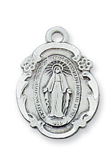 McVan Sterling Silver Miraculous Medal with 18" Rhodium Plated Chain and Deluxe Gift Box