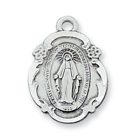 McVan Sterling Silver Miraculous Medal with 18" Rhodium Plated Chain and Deluxe Gift Box