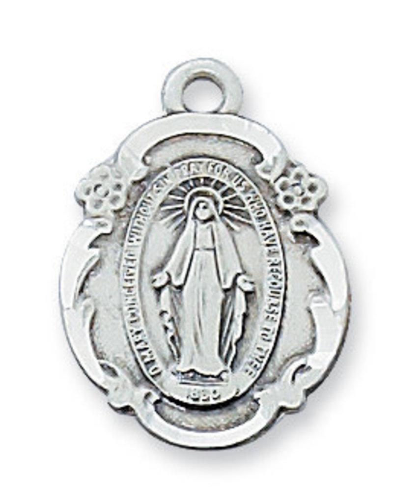 McVan Sterling Silver Miraculous Medal with 18" Rhodium Plated Chain and Deluxe Gift Box