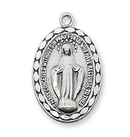 McVan Sterling Silver Miraculous Medal with 18" Rhodium Plated Chain