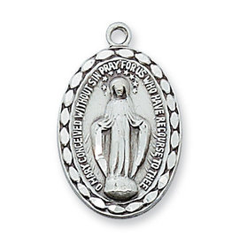 McVan Sterling Silver Blue Enameled Miraculous Medal with 18" Rhodium Plated Brass Chain