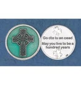 Lumen Mundi Celtic Cross Green Enameled with Prayer Pocket Token