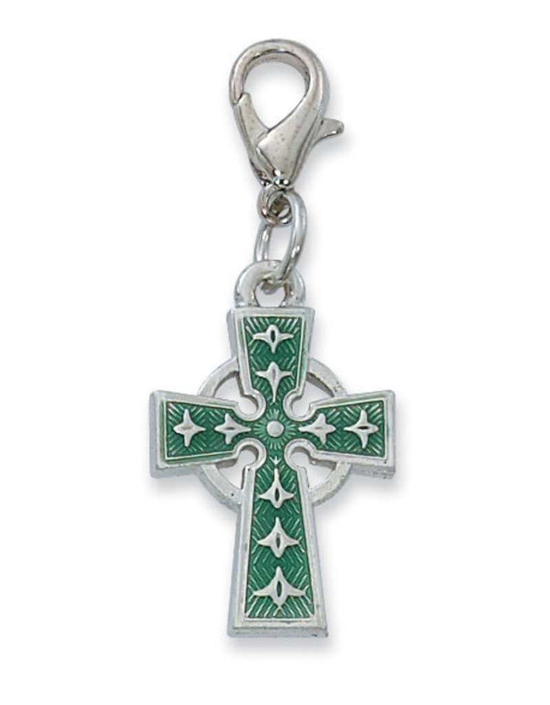 McVan Celtic Cross Clippable Charm Medal With Green Enamel