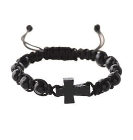 McVan Black Woven Cord Cross Bracelet Adult Card