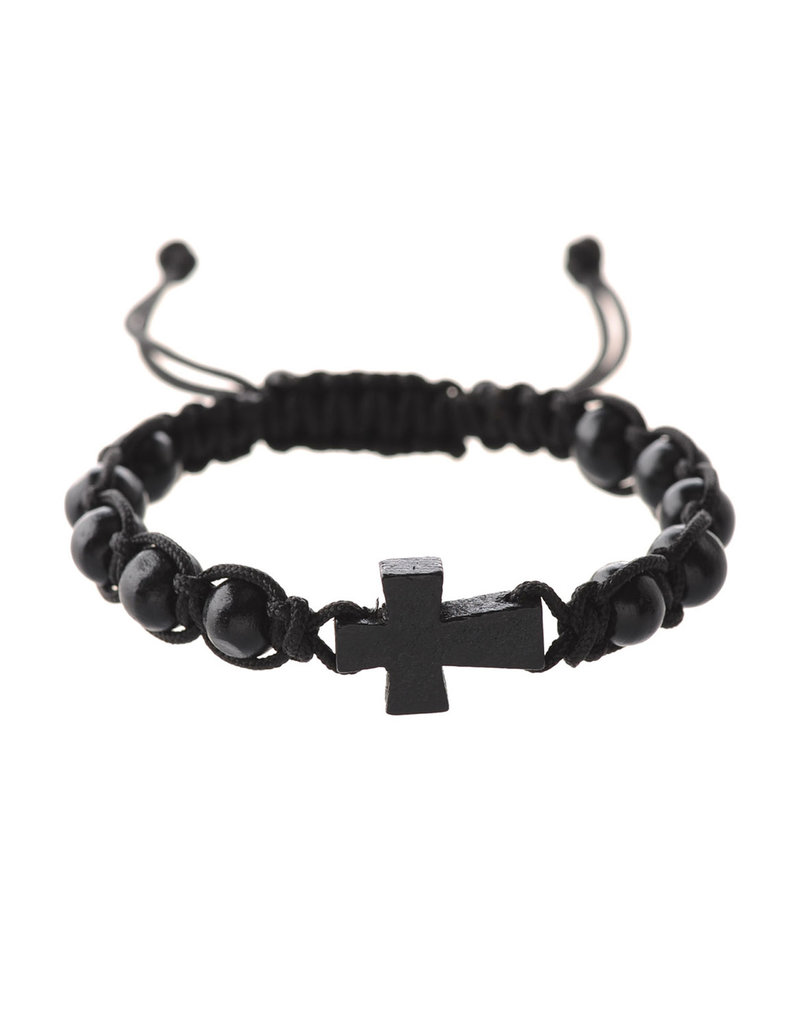 McVan Black Woven Cord Cross Bracelet Adult Card