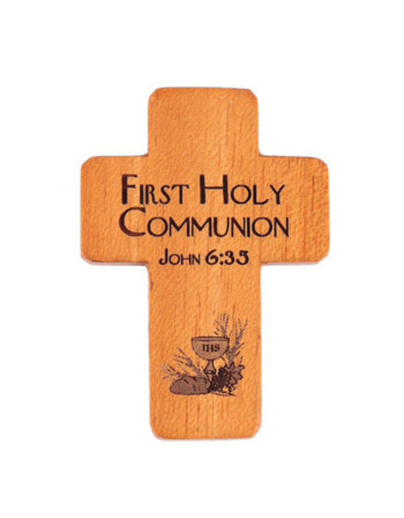 HJ Sherman 1 3/4" My First Holy Communion Pocket Cross with John 6:35