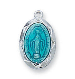 Blue Sterling Silver Miraculous Pendant with 16" Rhodium Chain