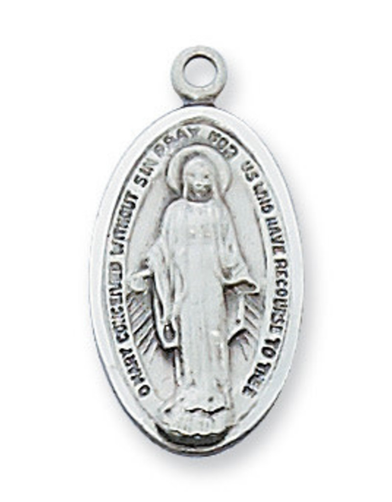McVan Sterling Silver Miraculous Medal with 18" Rhodium Plated Chain and Deluxe Gift Box
