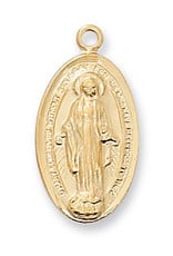 McVan Gold Over Sterling Silver Miraculous Medal with 18" Gold Plated Chain and Deluxe Gift Box