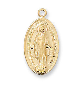 McVan Gold Over Sterling Silver Miraculous Medal with 18" Gold Plated Chain and Deluxe Gift Box