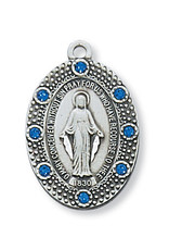 McVan Sterling Silver Miraculous Pendant - Sterling Silver Miraculous with Blue Glass Stones and 18 in Rhodium Plated Brass Chain and Deluxe Gift Box